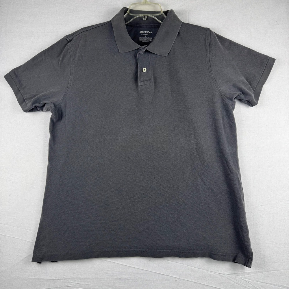 Merona The Ultimate Polo Shirt Mens Large Dark Gray Charcoal 100% Cotton Pique